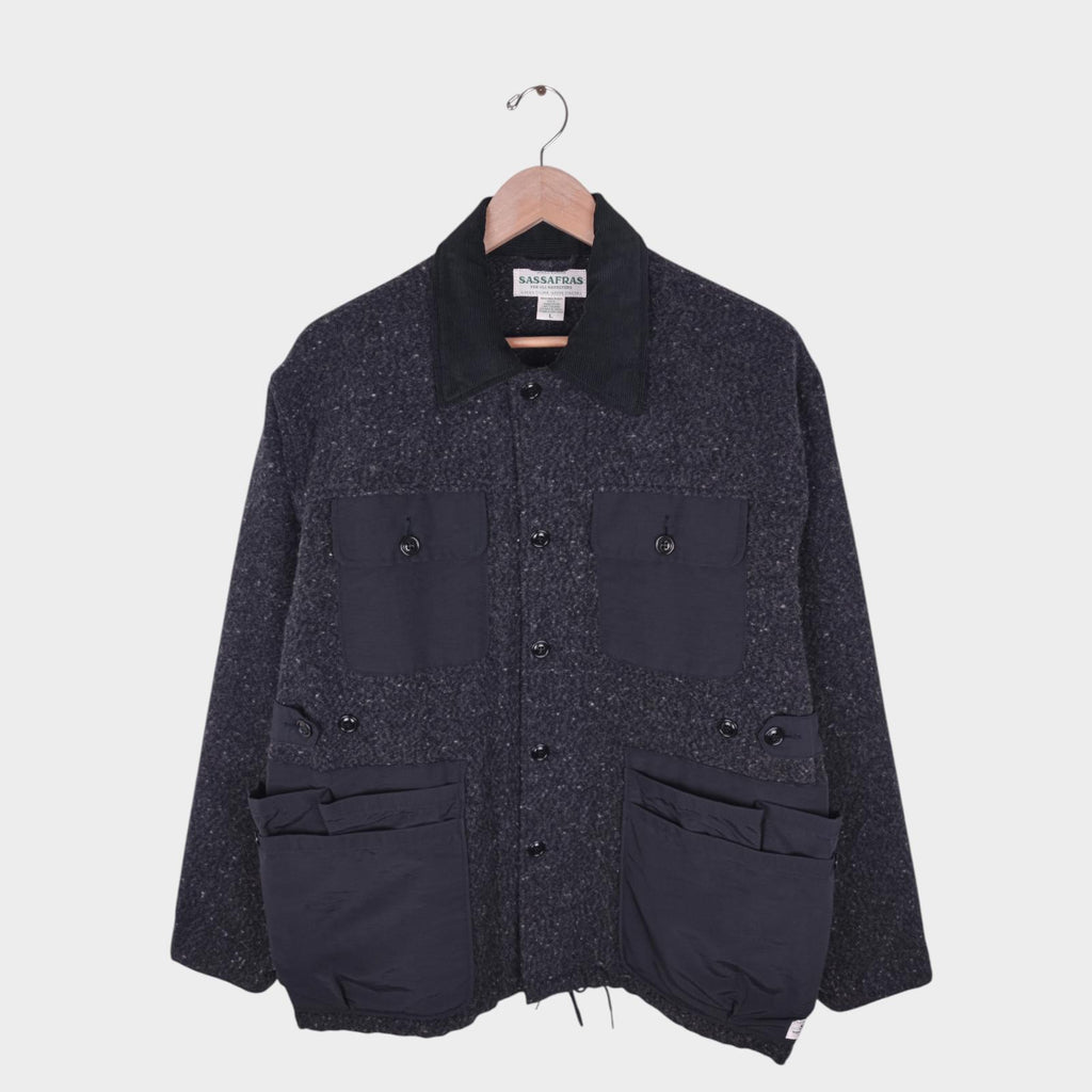 SASSAFRAS Men's Made in Japan Grey Wool Blend Garden Hole Jacket