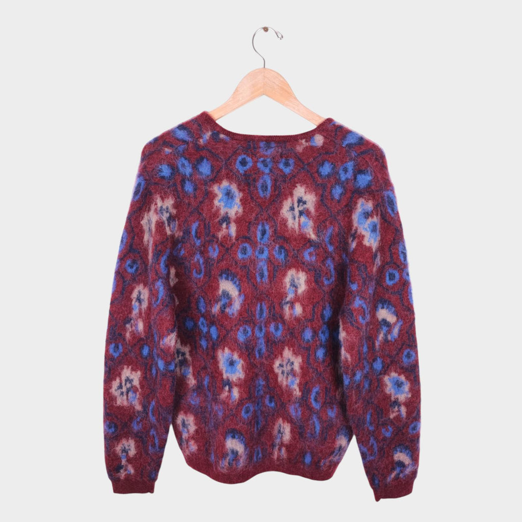 BEAMS PLUS Men's Mohair Blend Shaggy Grunge Botanical Jacquard Cardigan
