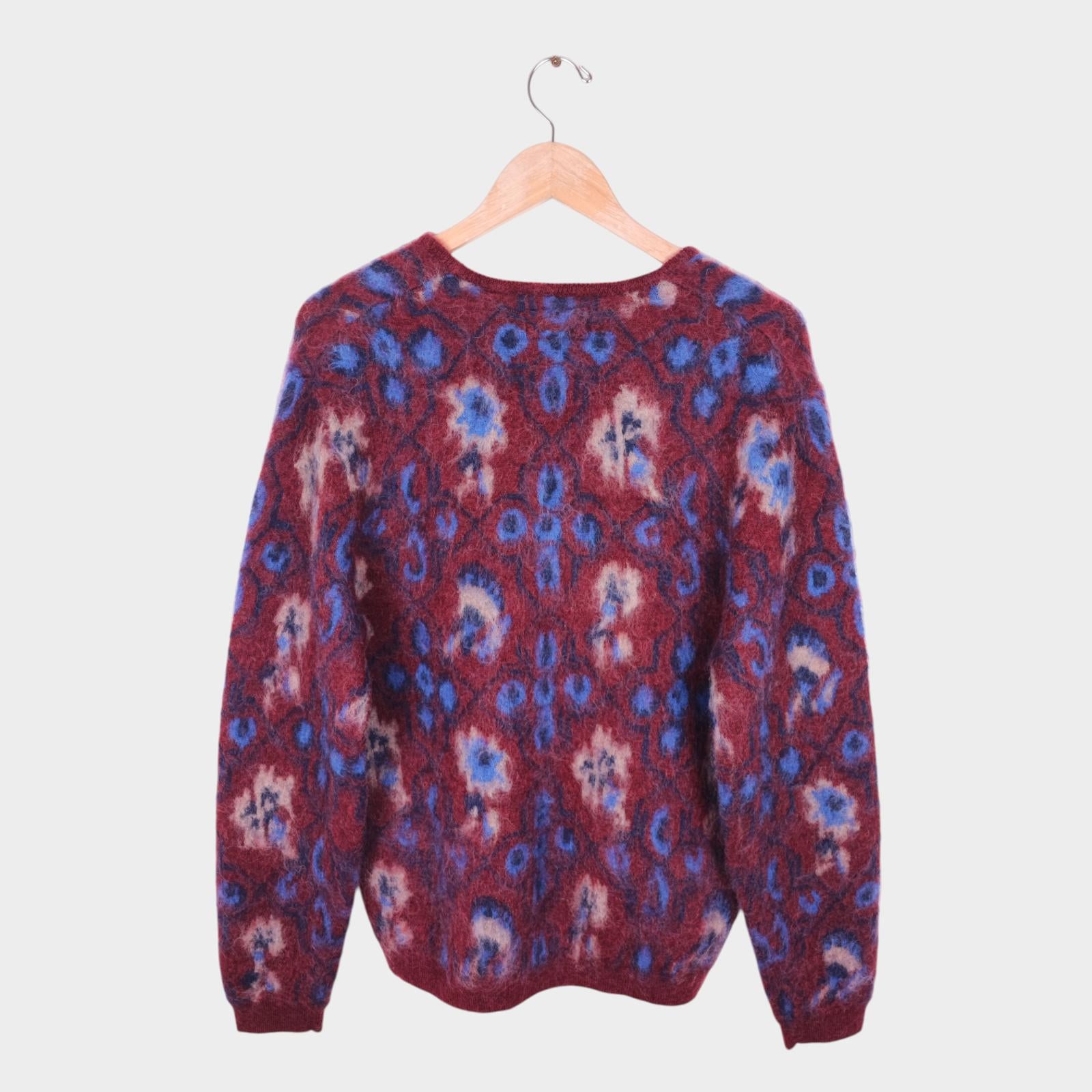 BEAMS PLUS Men's Mohair Blend Shaggy Grunge Botanical Jacquard Cardigan