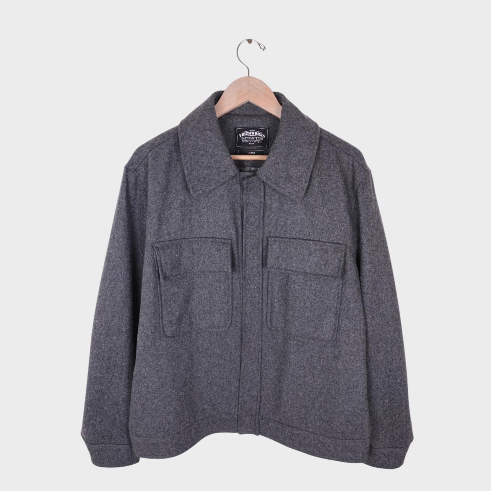 FRIZMWORKS Men's Grey Wool Blend Minimal Melton Jacket