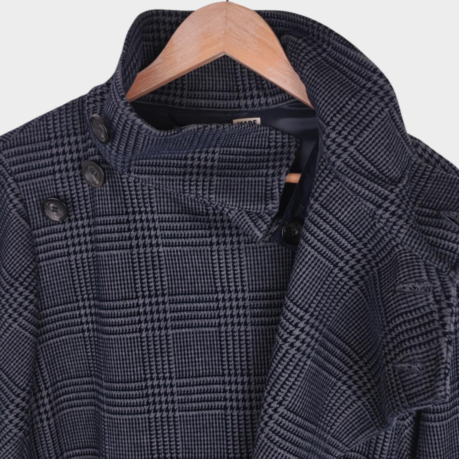 BLUE BLUE JAPAN Men's Made in Japan Grey Check 100% Wool Cape Coat