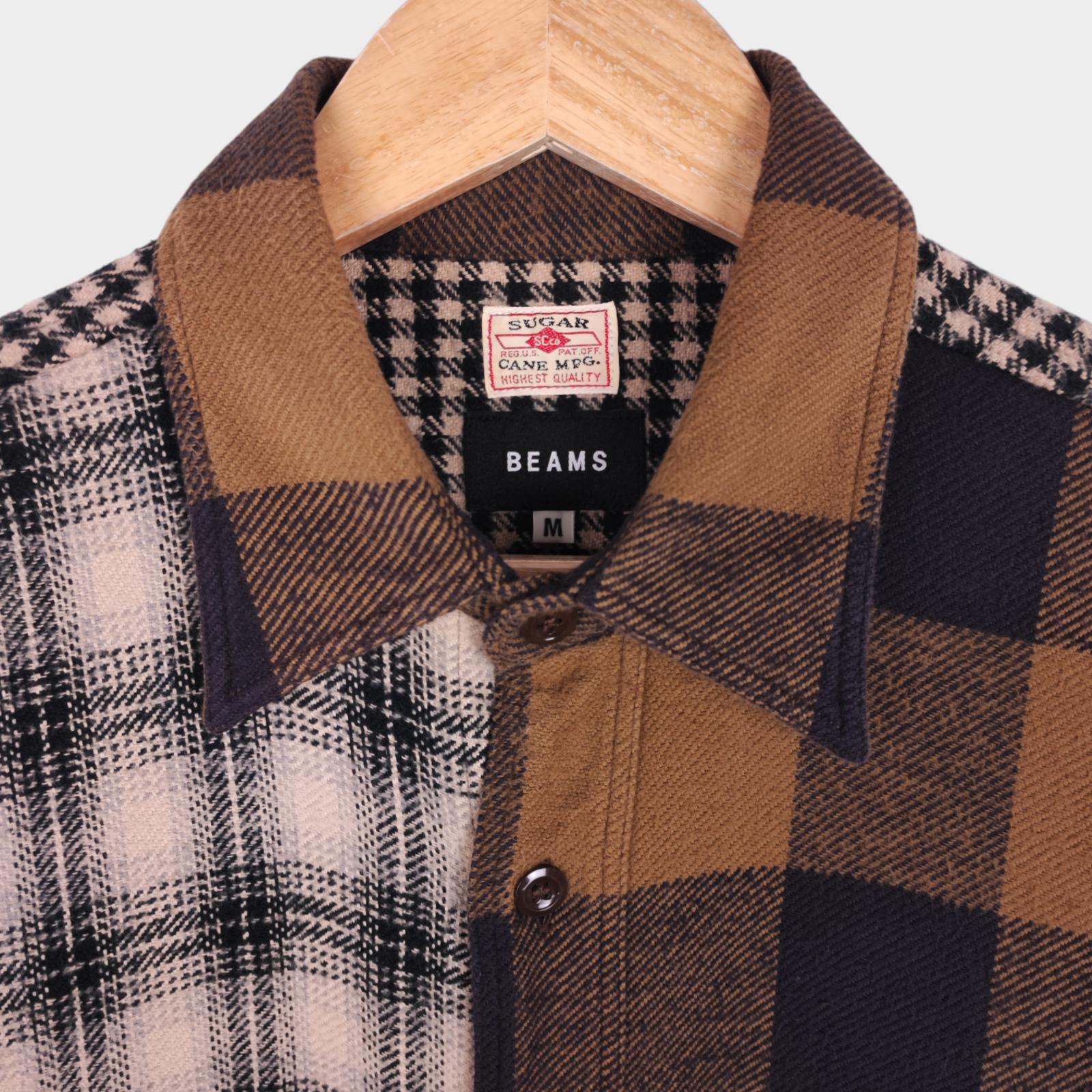 SUGAR CANE x BEAMS Men's Made in Japan Patchwork Flannel Shirt
