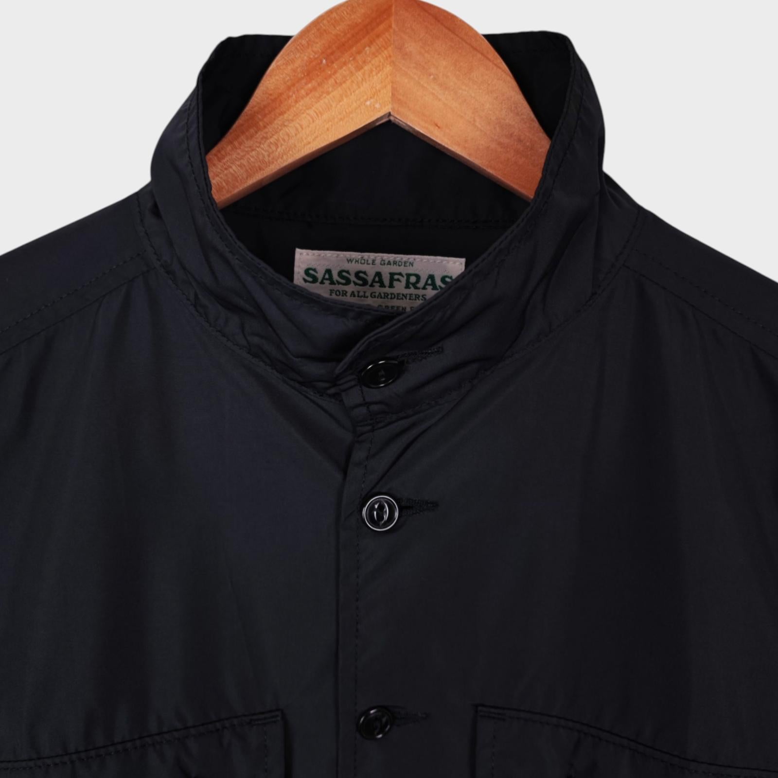 SASSAFRAS Men's Made in Japan Black Botanical Eagle Scout Half Micro Taffeta Overshirt Jacket