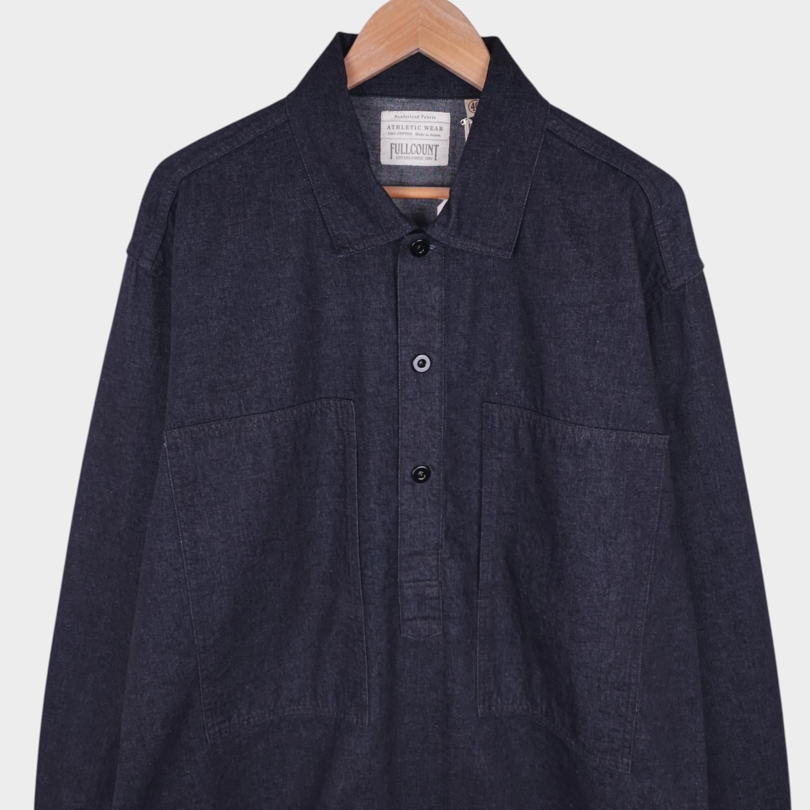 FULL COUNT Men's Made in Japan Indigo Blue Denim US Army Pullover Overshirt