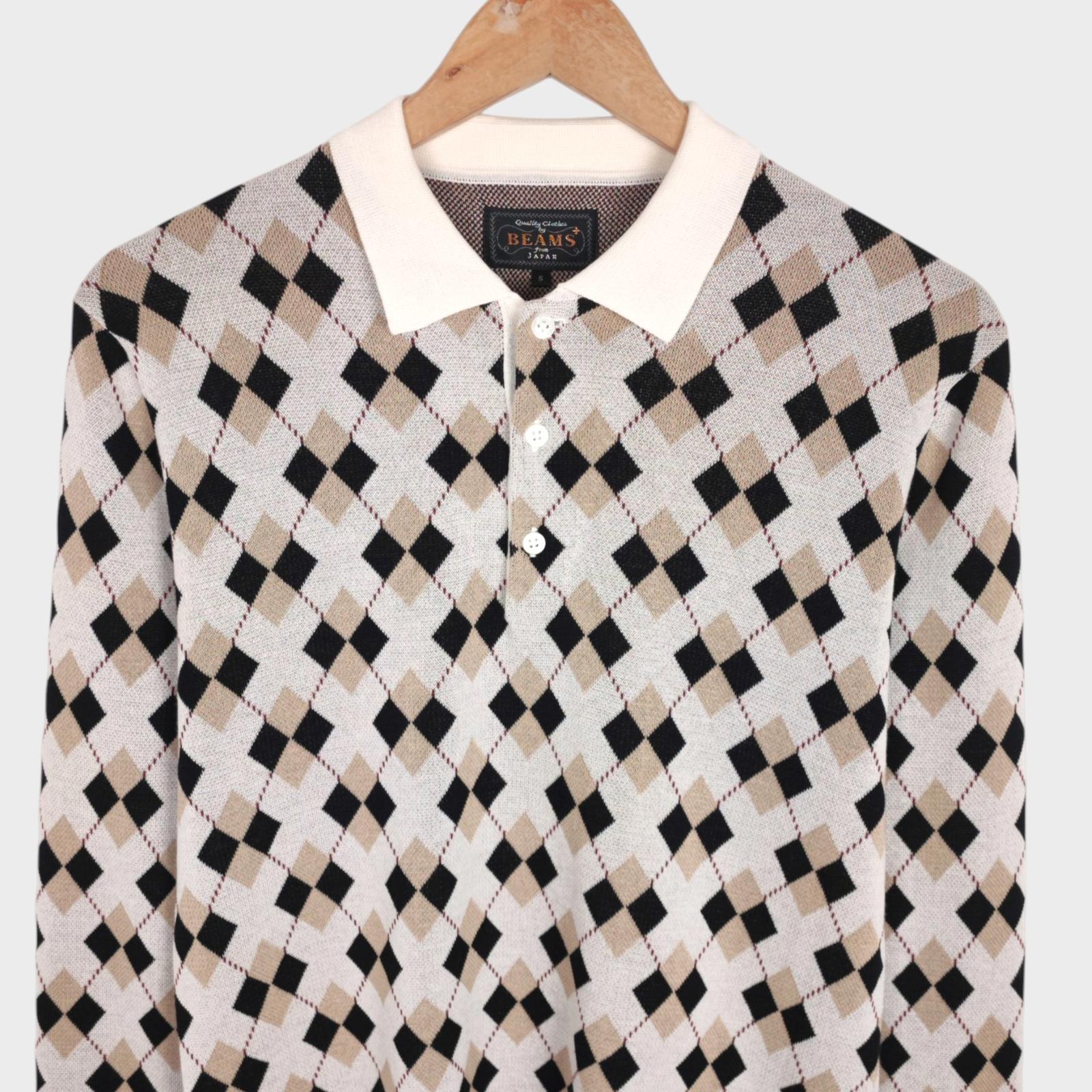 BEAMS PLUS Men's Multicoloured Argyle Cotton Polo Shirt