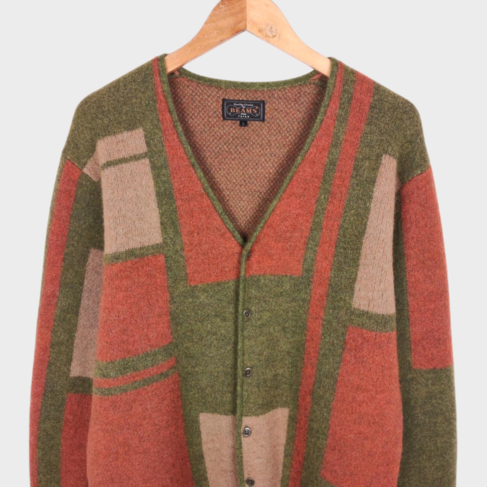 BEAMS PLUS Men's Wool Silk Blend Colourblock Cardigan