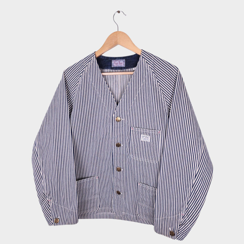 BLUE BLUE JAPAN Men's Made in Japan Hickory Stripe V-Neck Chore Jacket