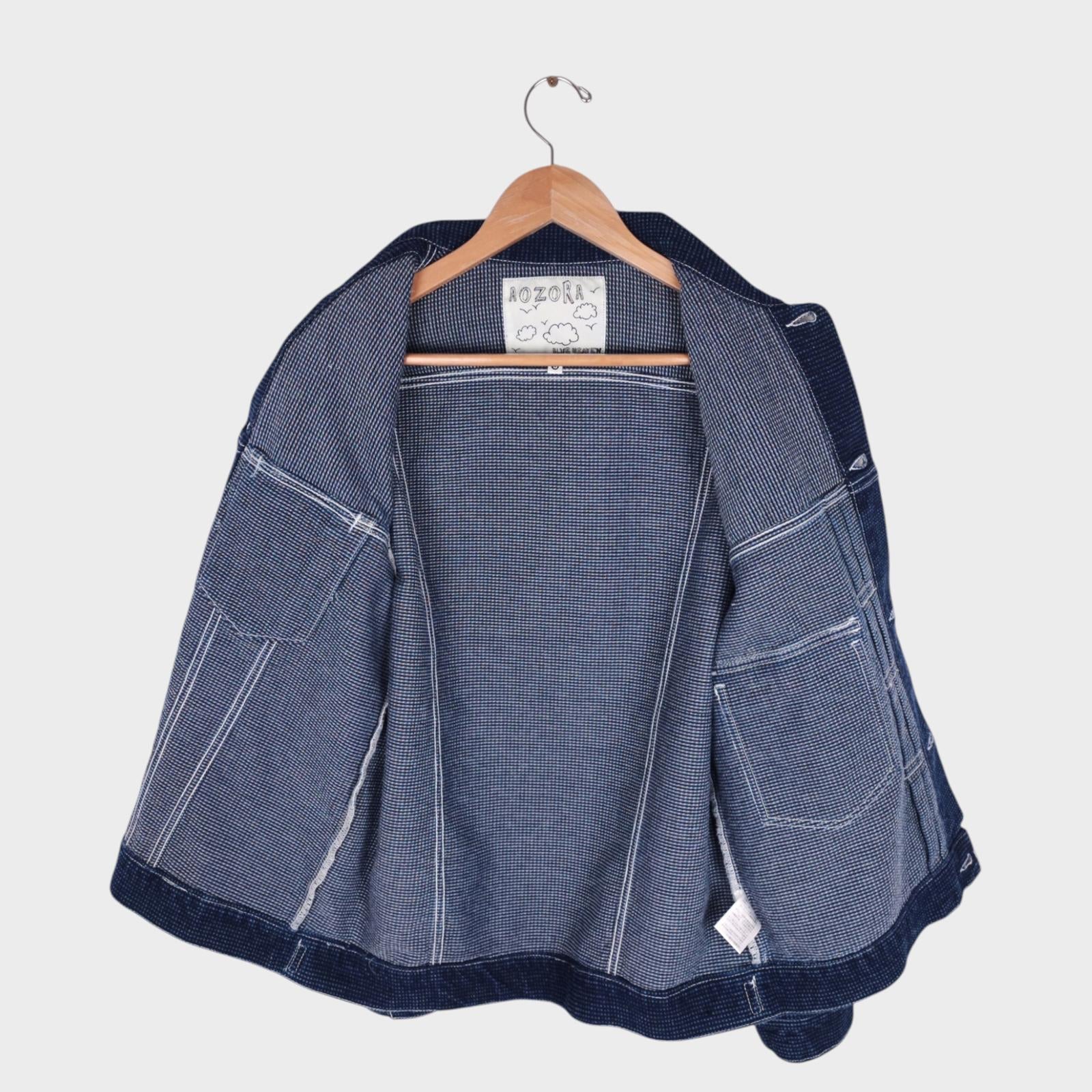 AOZORA BLUE HEAVEN Men's Blue Japanese Sashiko Weave Trucker Jacket