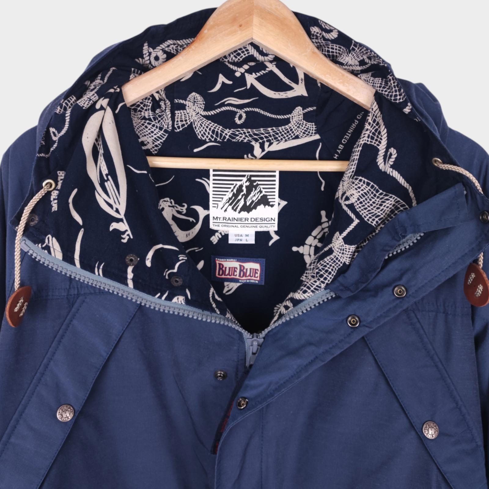 BLUE BLUE JAPAN x MT. RAINIER DESIGN Men's Blue 60/40 Cotton Nylon Mountain Parka Jacket