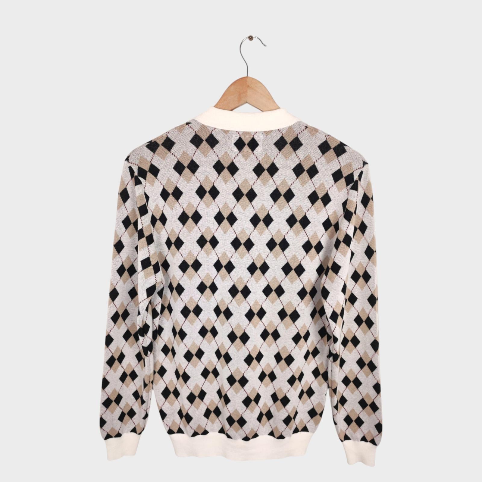 BEAMS PLUS Men's Multicoloured Argyle Cotton Polo Shirt