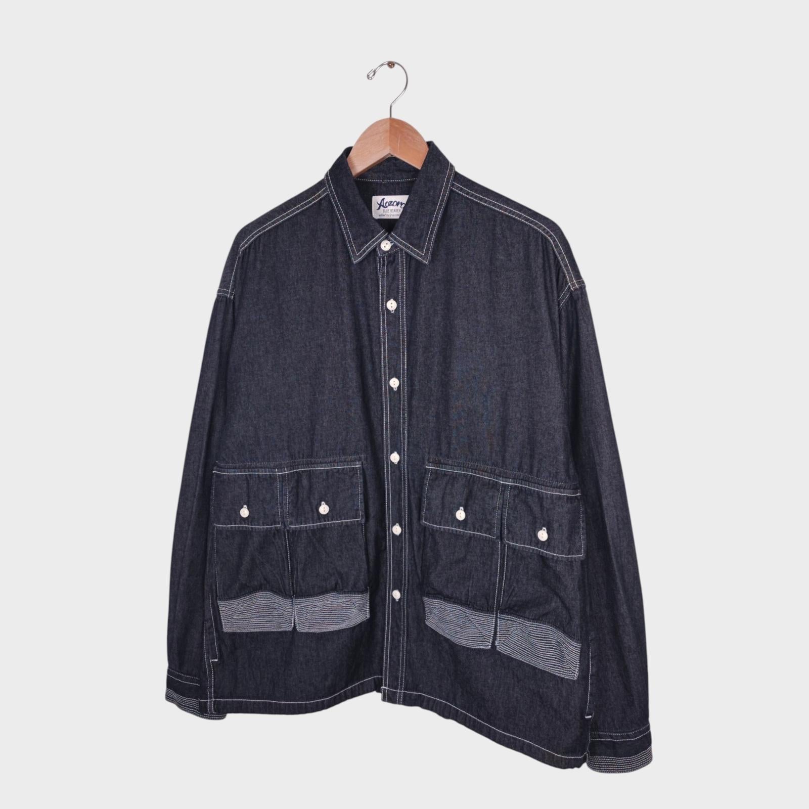 AOZORA BLUE HEAVEN Japan Men's Dark Blue Oversized Utility Denim Jacket