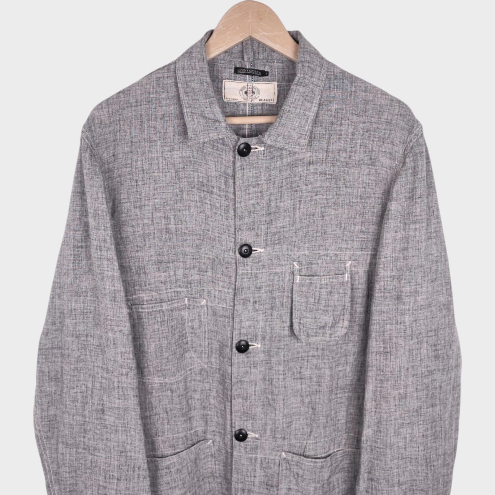 BEAMS PLUS x SUNNY SPORTS Men's Grey Made in Japan 100% Linen Shop Coat