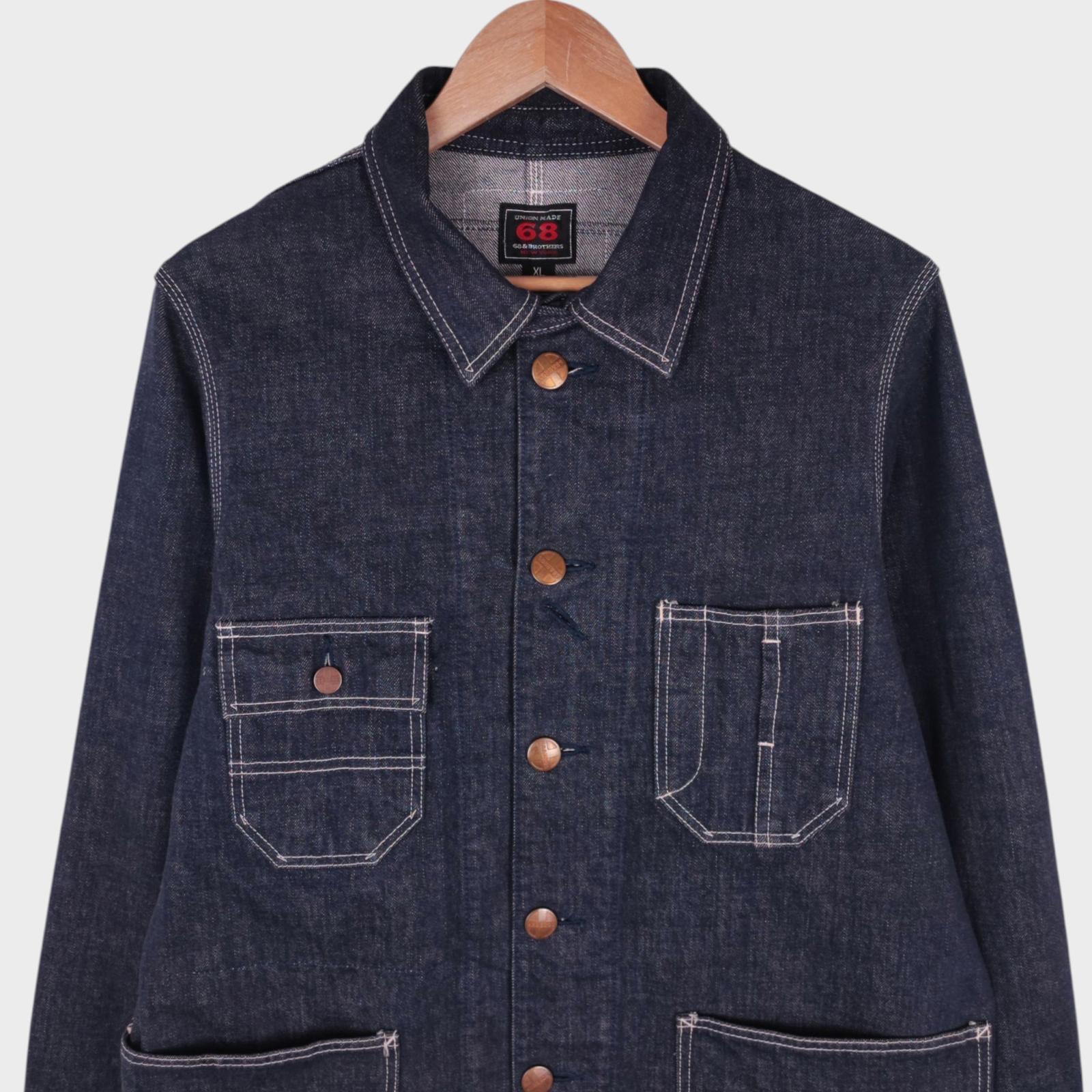 68&BROTHERS Men's Dark Blue Made in Japan Heavyweight Denim Chore Jacket