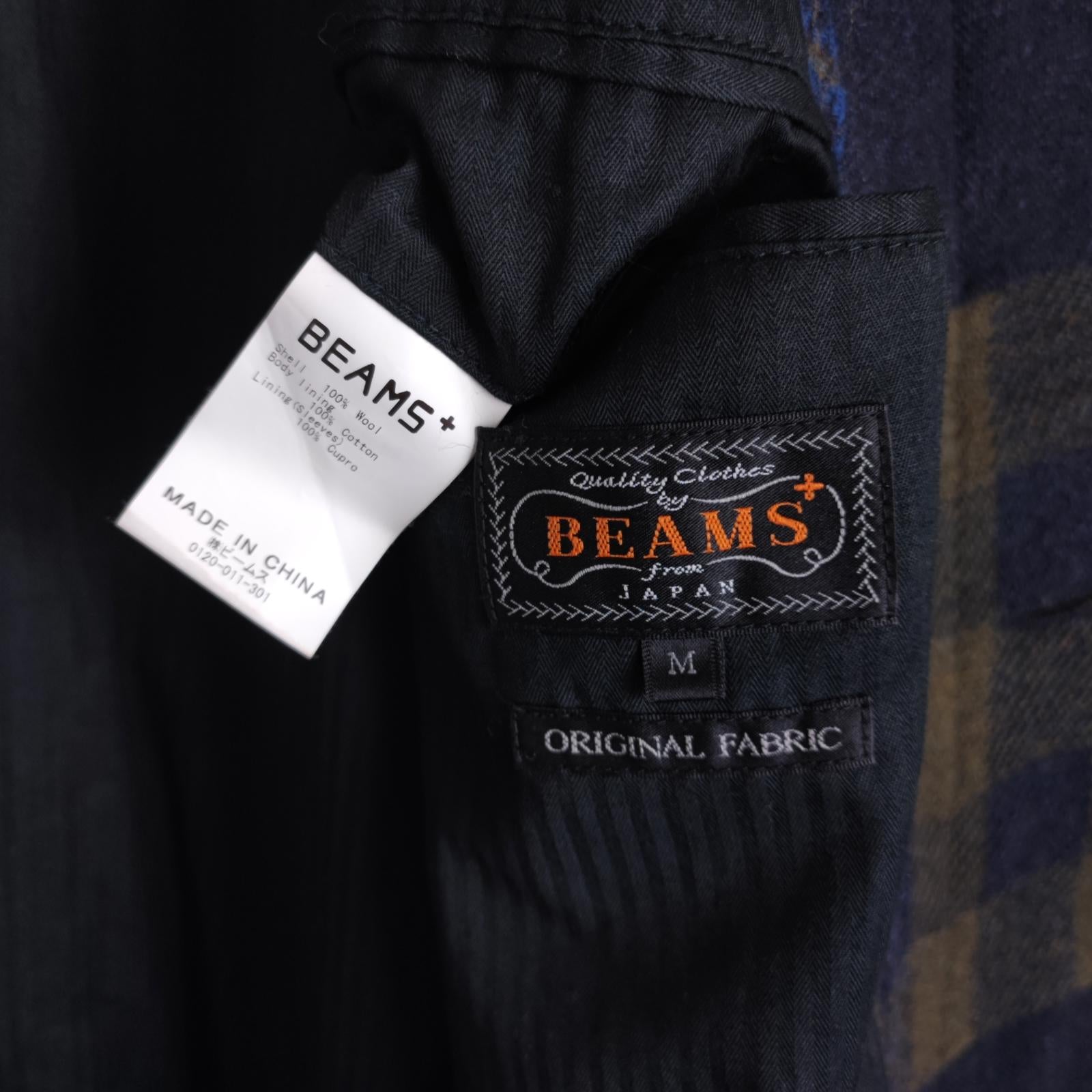 BEAMS PLUS Men's Navy Blue 100% Wool Patchwork Coat