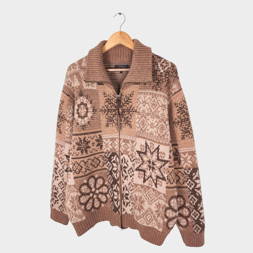 BEAMS PLUS Men's Beige 100% Heavyweight Wool Jacquard Patchwork Jacket
