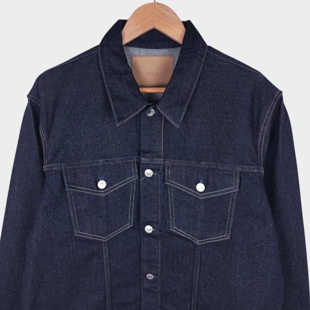 EDWIN Japan Men's Dark Blue Cropped Trucker Jacket