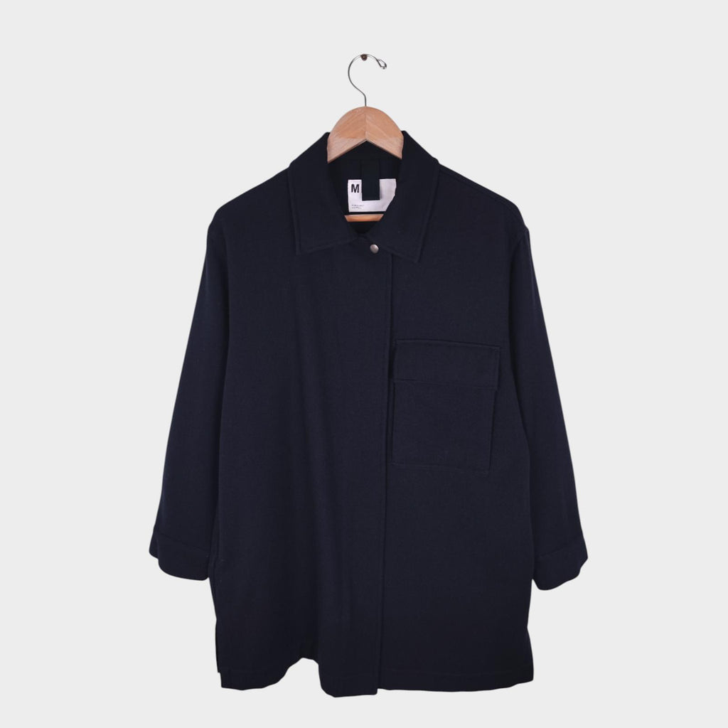 MHL MARGARET HOWELL Women's Navy Blue 100% Wool Relaxed Fit Jacket