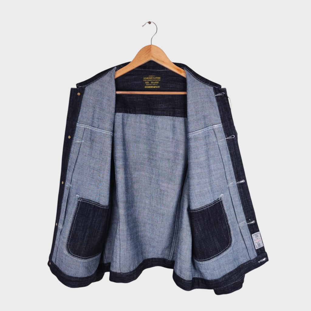 OKONKWO MFG Men's Dark Blue Embroidered Western Denim Jacket