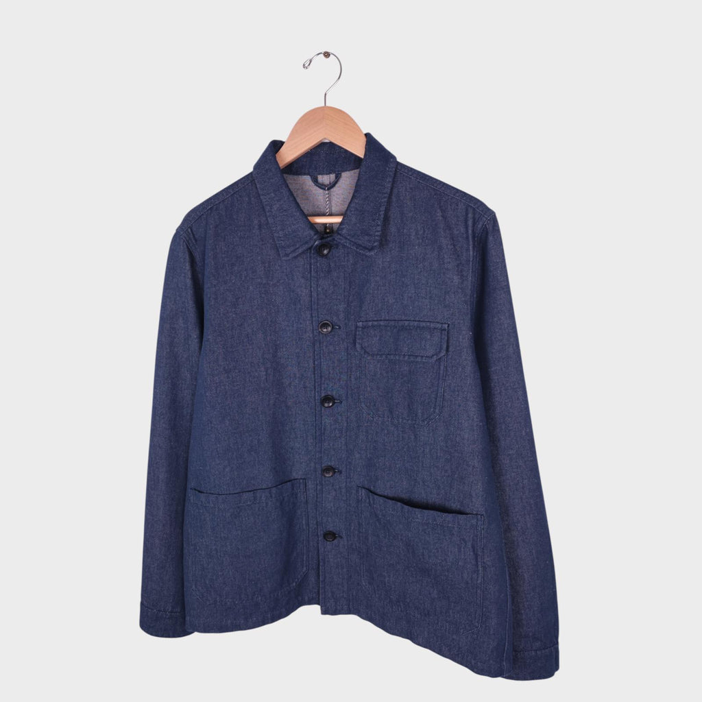 MONTEDORO Men's Blue Made in Italy Cotton/Linen Denim Chore Jacket