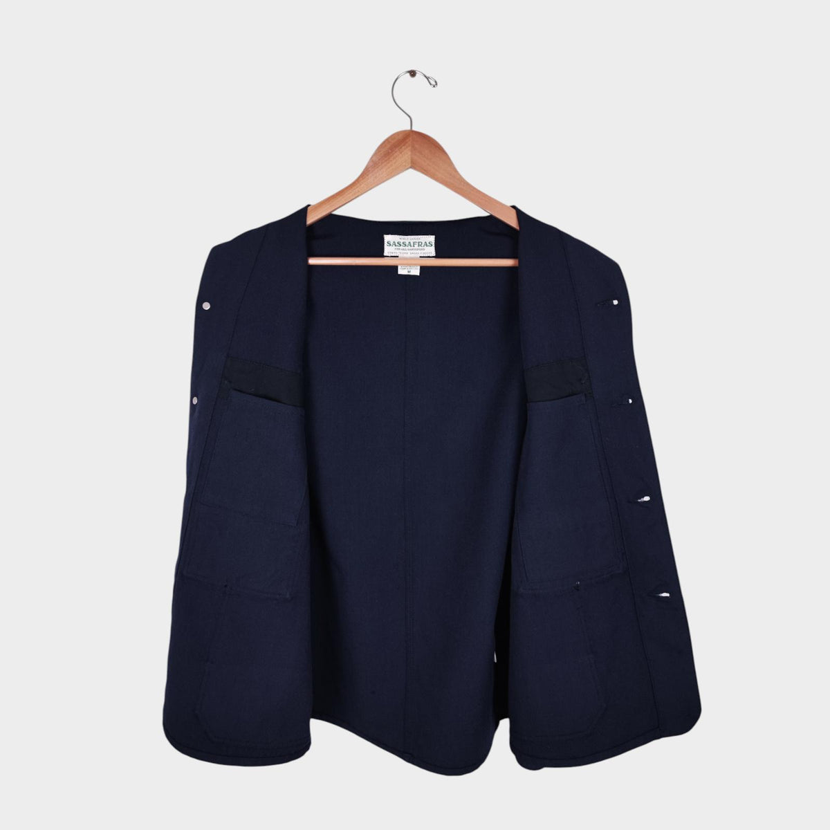 SASSAFRAS Men's Made in Japan Navy Blue 100% Wool Transplant Chore Jacket