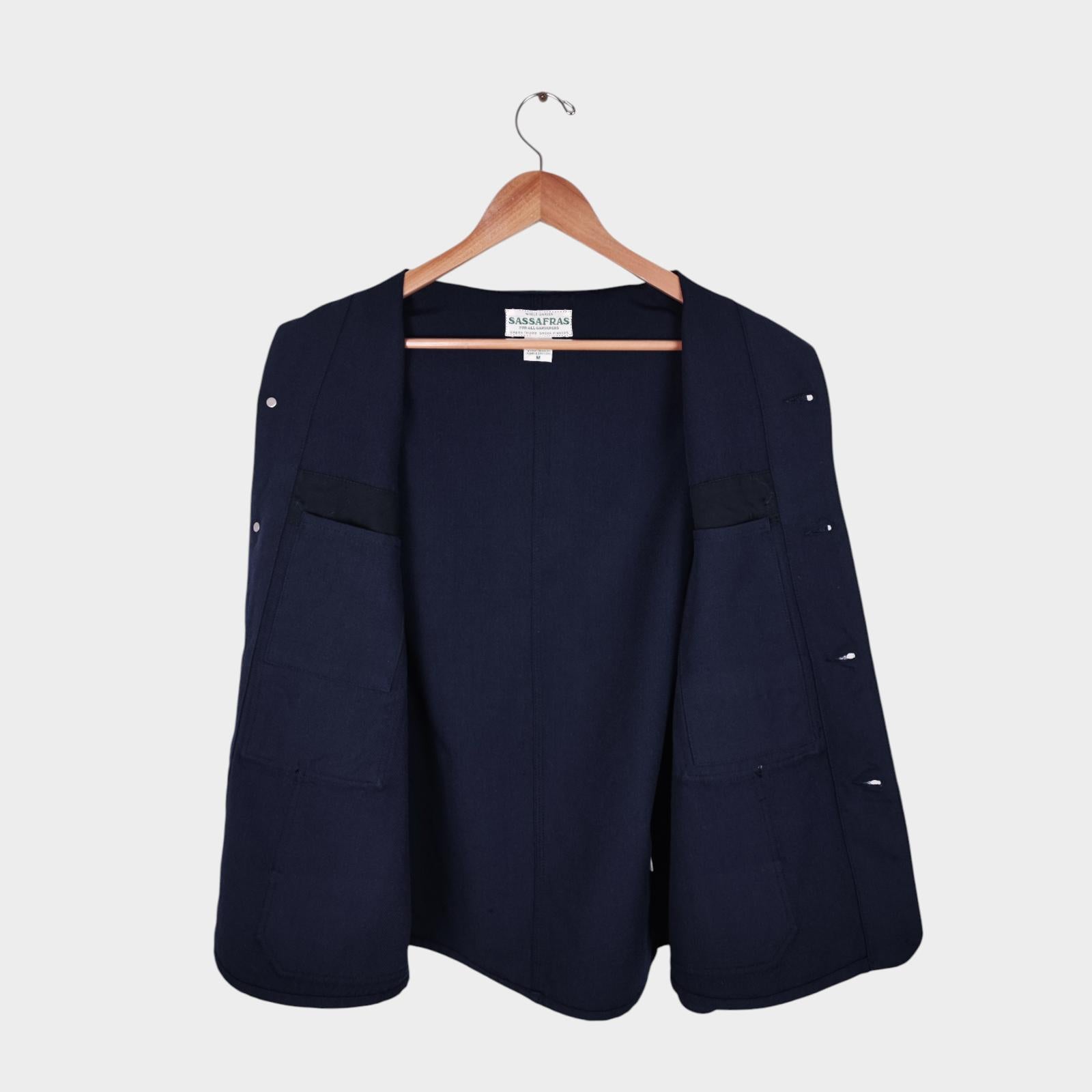 SASSAFRAS Men's Made in Japan Navy Blue 100% Wool Transplant Chore Jacket