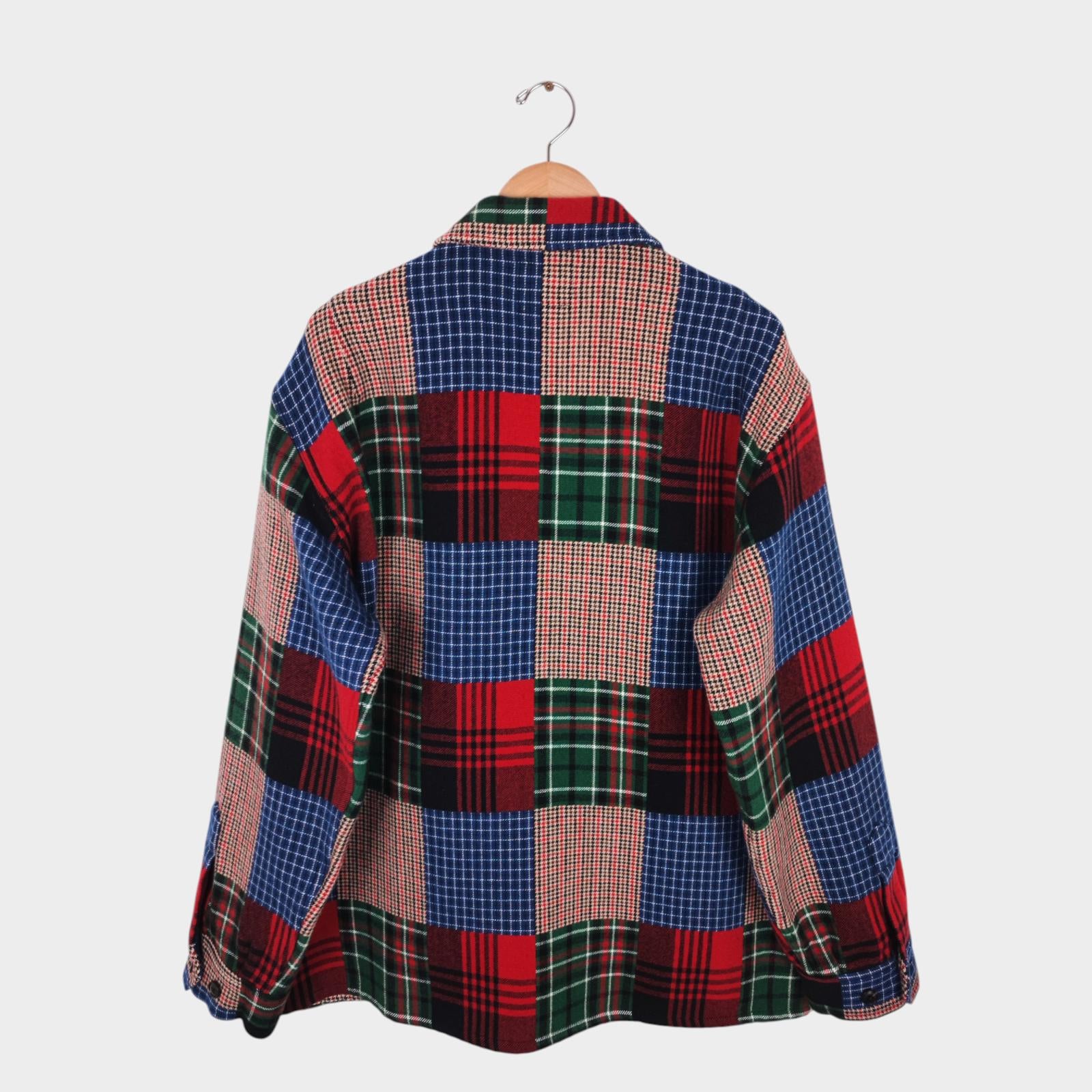 BEAMS PLUS Men's Multicoloured Patchwork Cotton Wool Blend MIL Coat Jacket