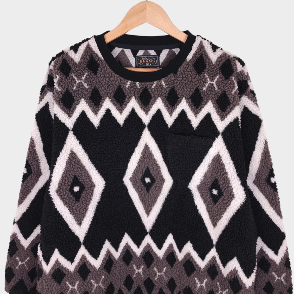 BEAMS PLUS Men's Native Pattern Boa Fleece Jumper