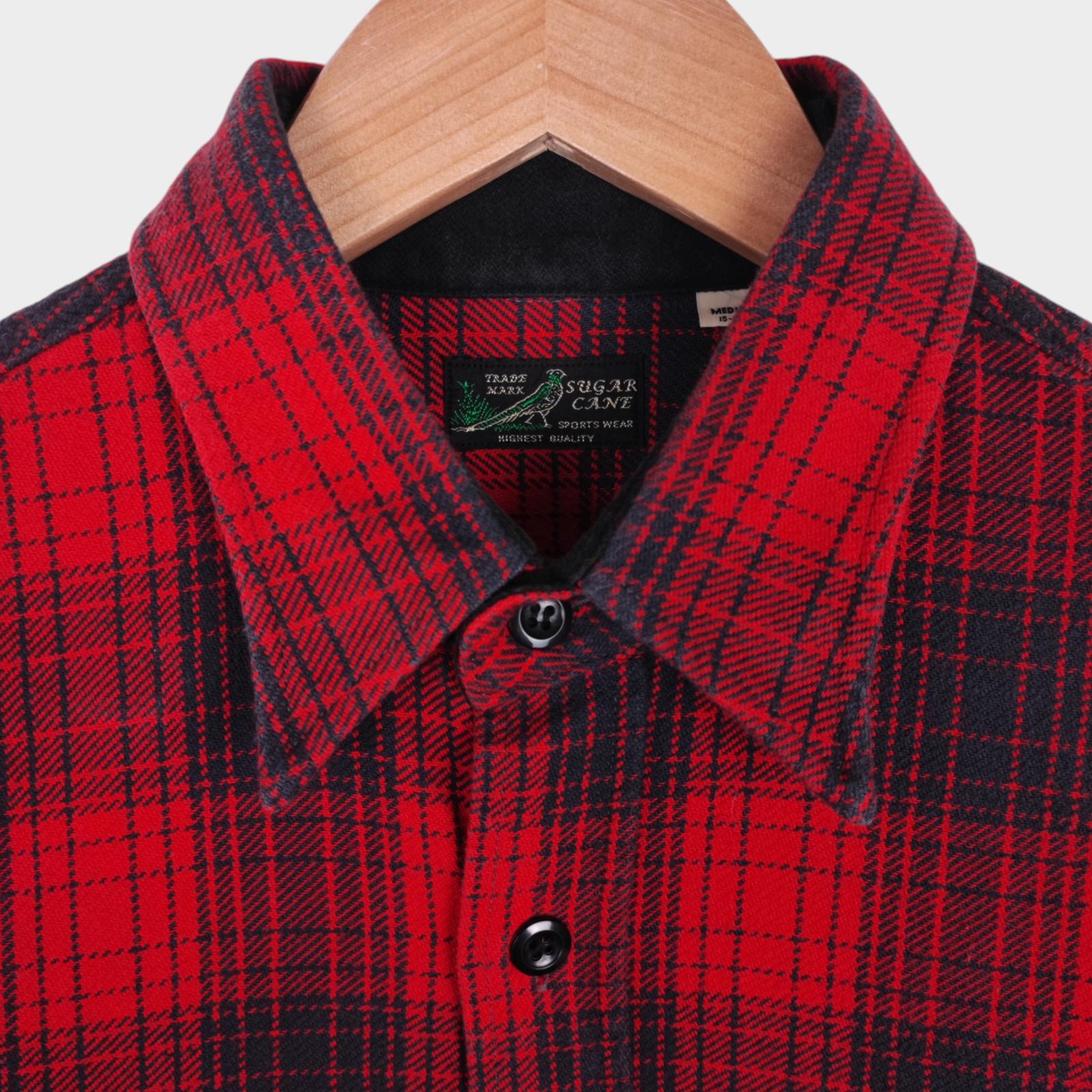 SUGAR CANE Men's Made in Japan Red Checked Soft Twill Work Shirt