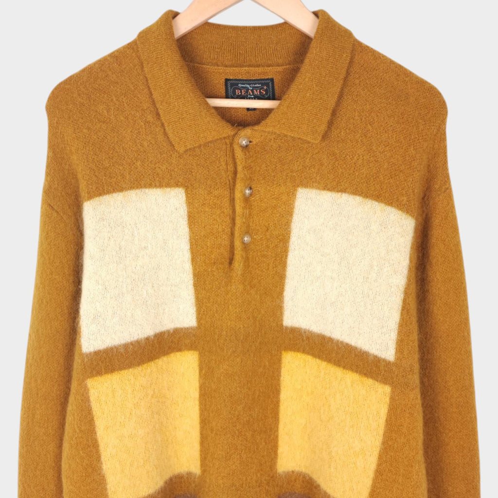 BEAMS PLUS Men's 9 Gauge Shaggy Mohair Blend Polo Shirt Jumper