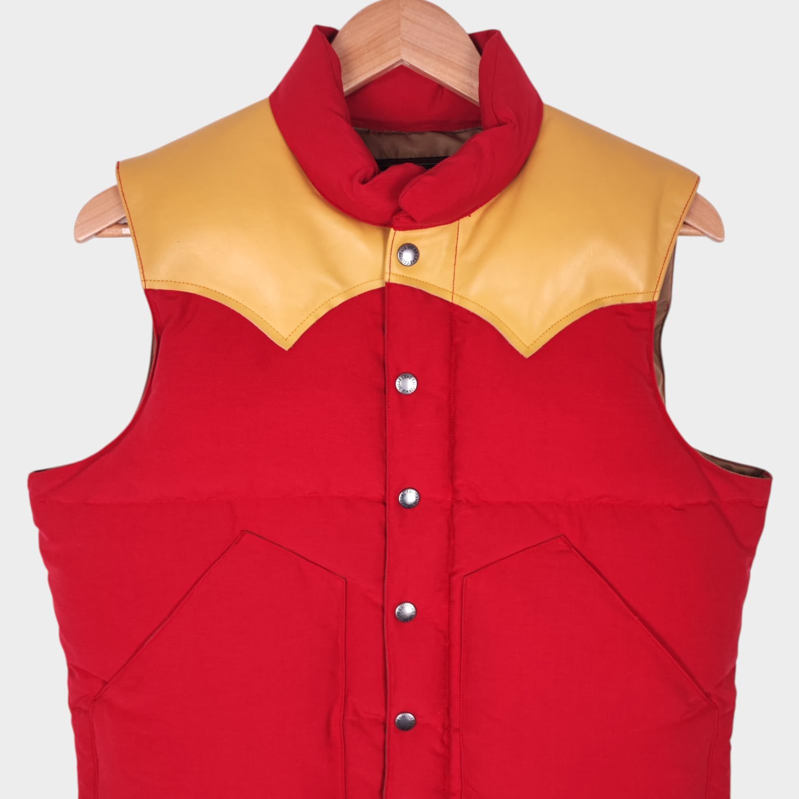 SUGAR CANE Men's Red Cotton/Nylon Leather Yoke Down Vest Gilet
