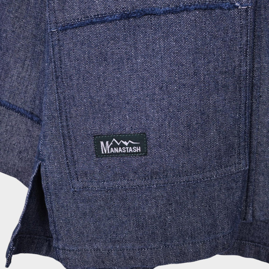 MANASTASH Men's Blue Hemp/Cotton Blend Heavyweight Denim Kimono Jacket