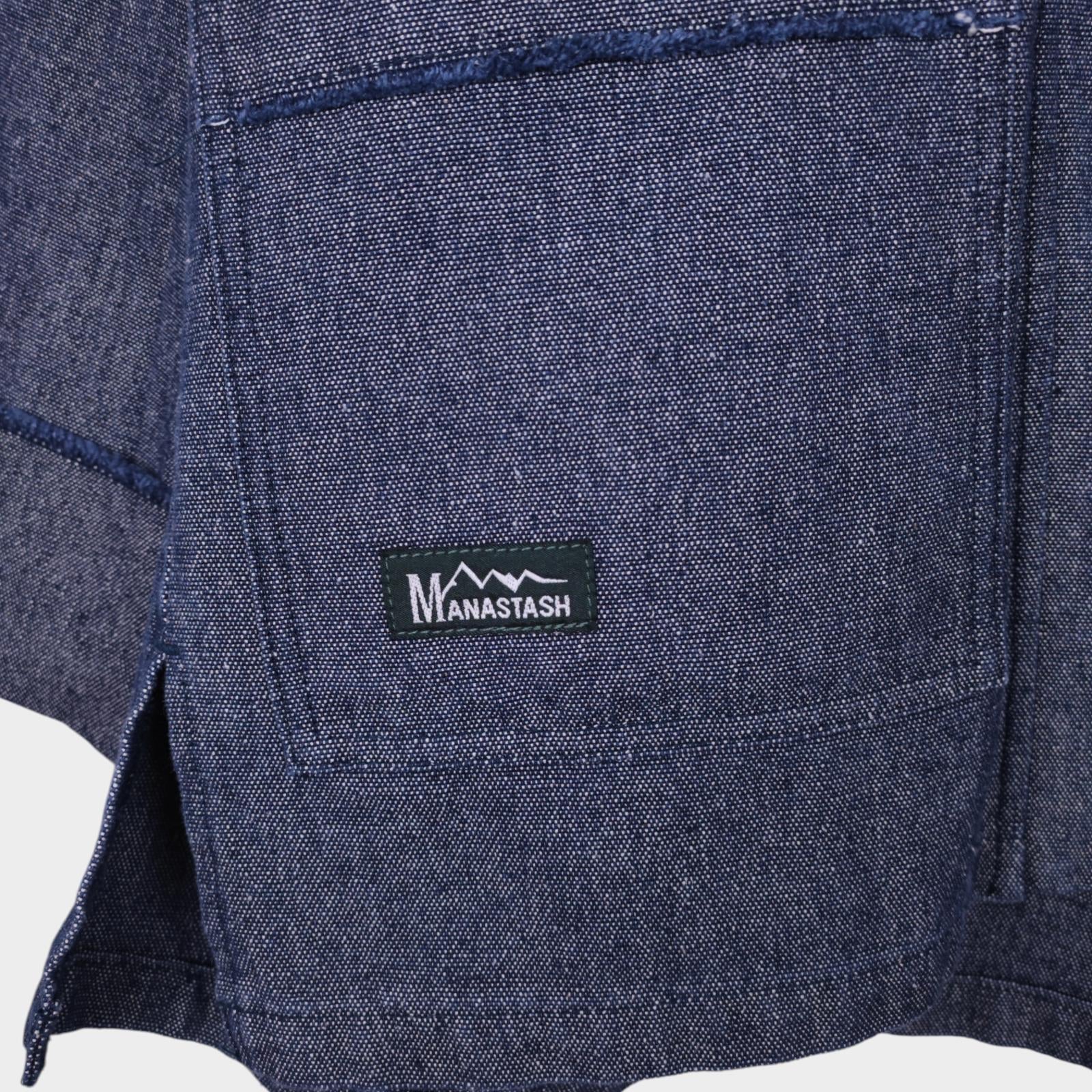 MANASTASH Men's Blue Hemp/Cotton Blend Heavyweight Denim Kimono Jacket