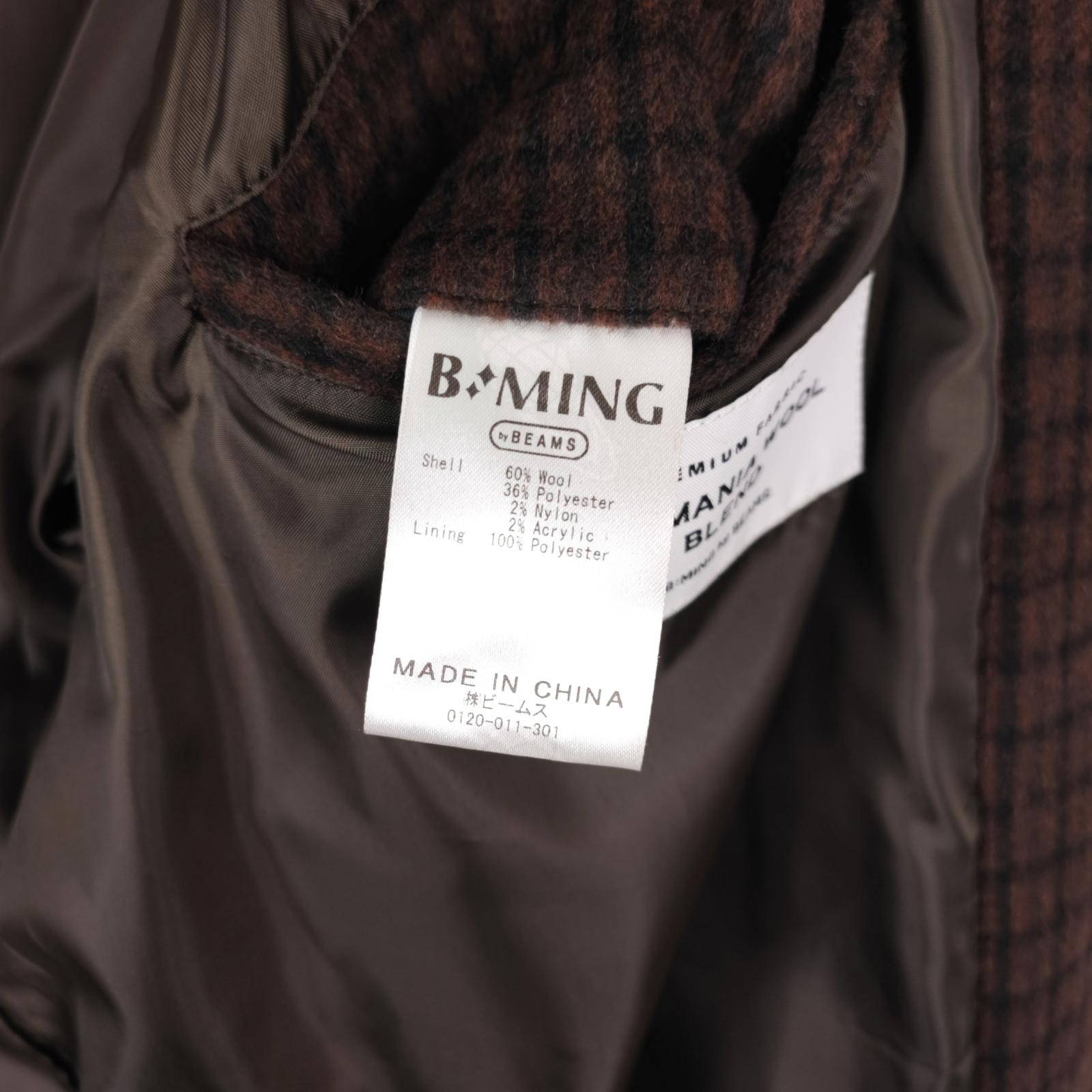 BEAMS B:MING Men's Brown Check Tasmania Wool Blend Chore Jacket