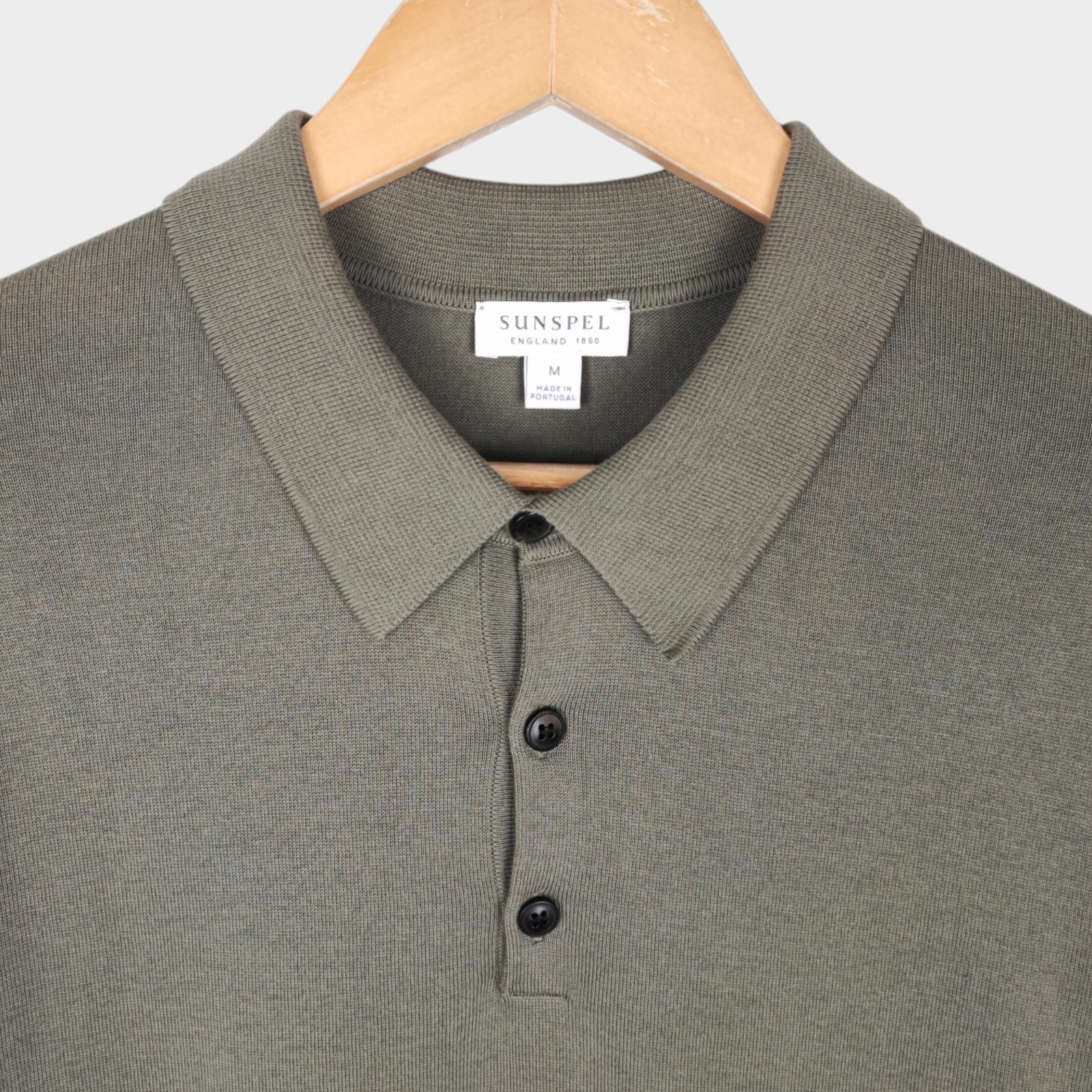 SUNSPEL Men's Light Khaki Green Cotton Knitted Polo Shirt