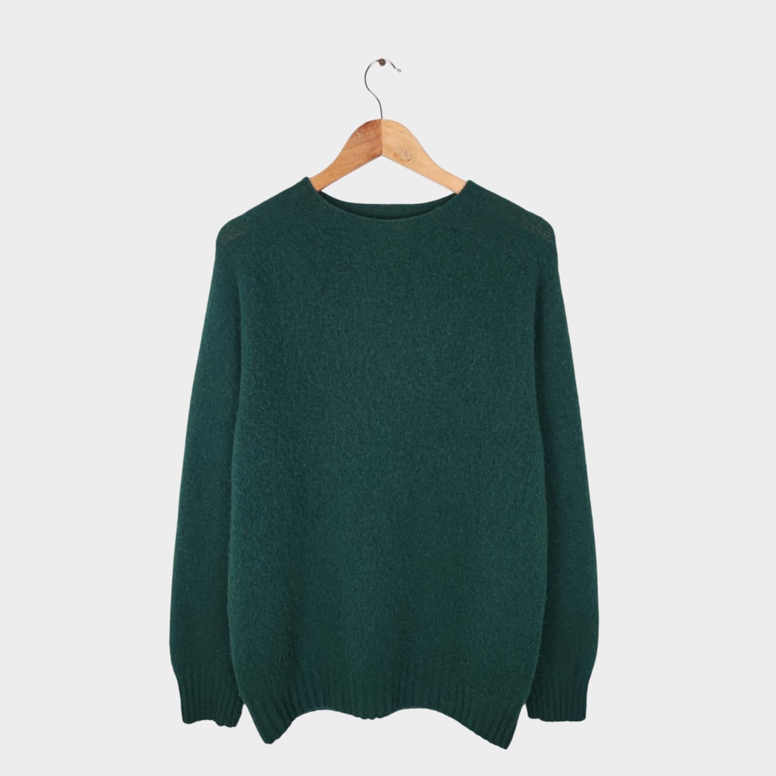 YMC You Must Create Men's Green Made in Scotland 100% Brushed Wool Suedehead Jumper
