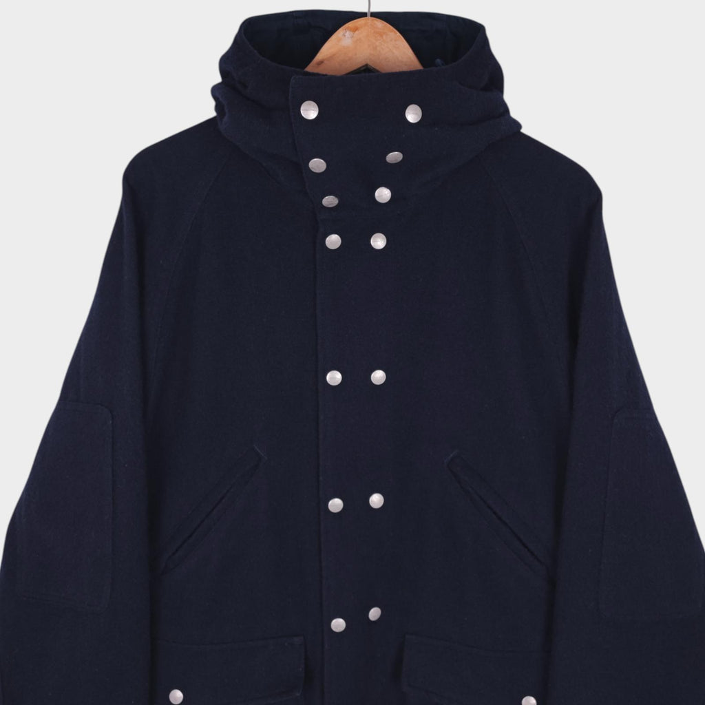 SASSAFRAS Men's Made in Japan Navy Blue Wool Blend Blower Bud Parka Jacket