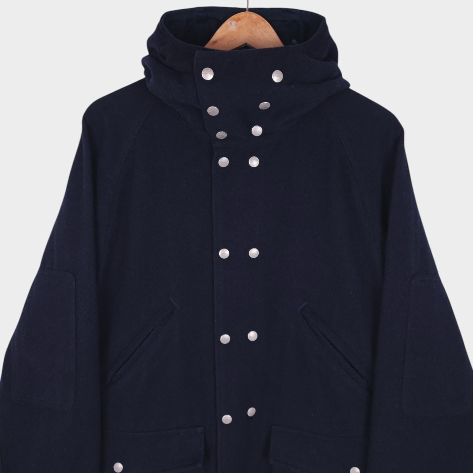 SASSAFRAS Men's Made in Japan Navy Blue Wool Blend Blower Bud Parka Jacket