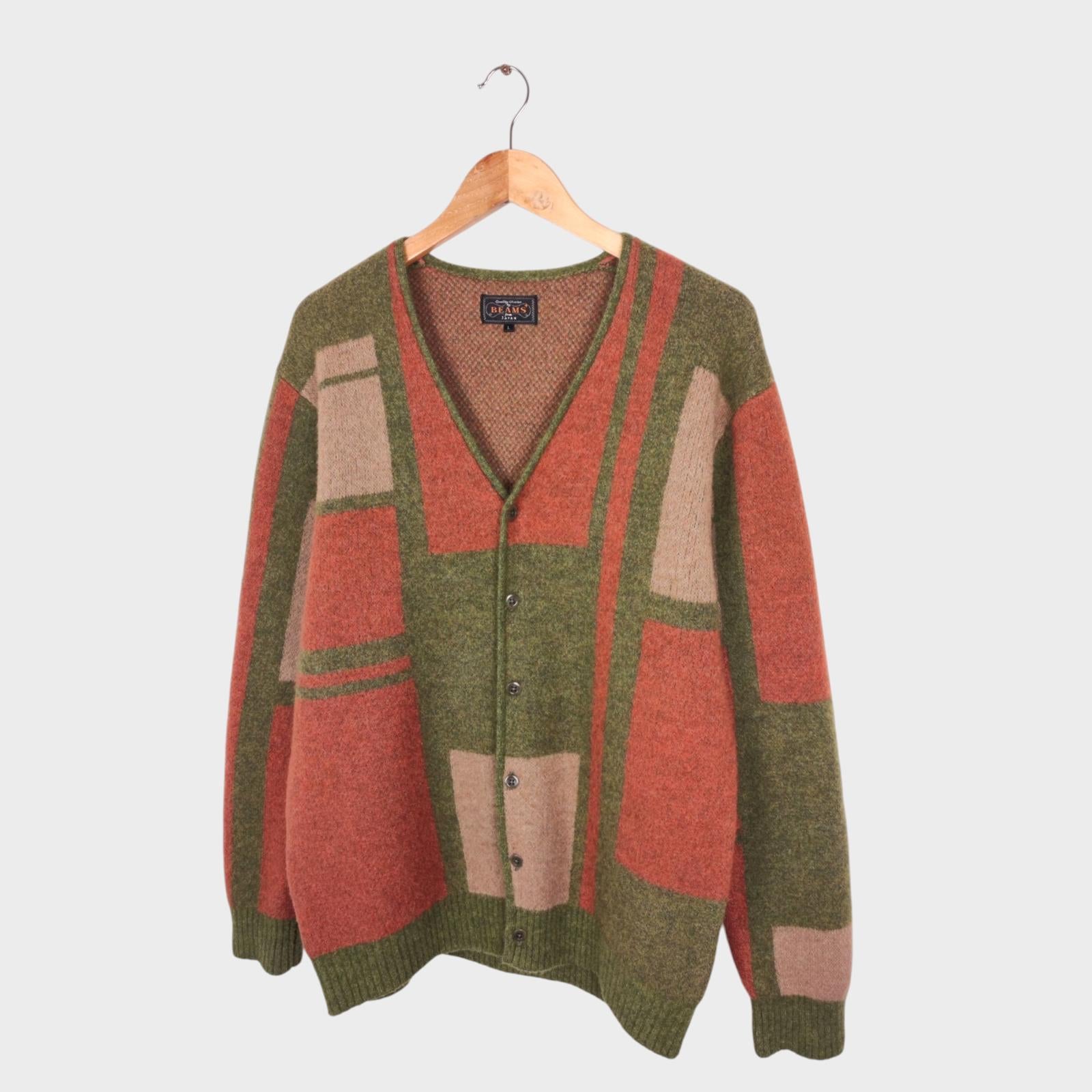 BEAMS PLUS Men's Wool Silk Blend Colourblock Cardigan