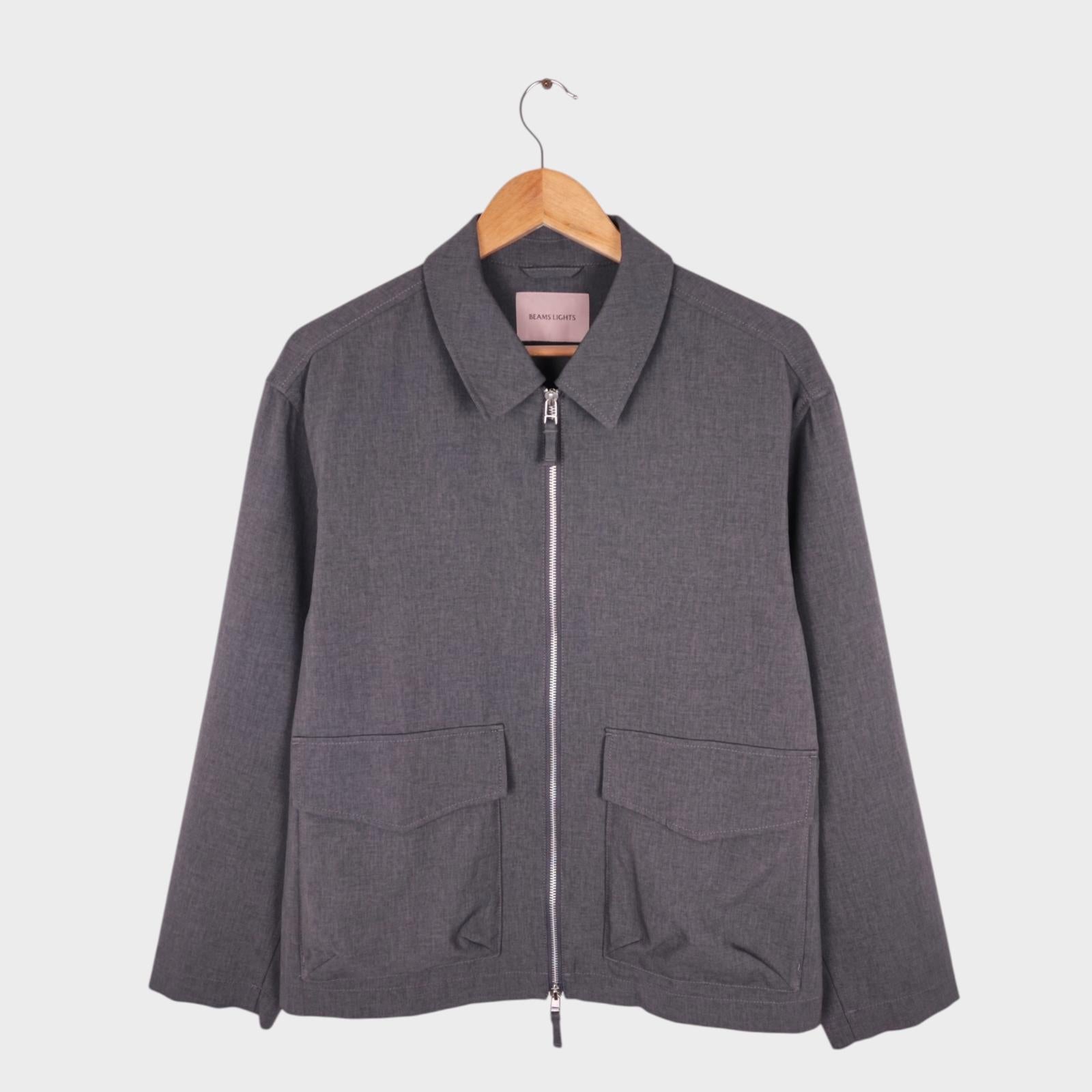 BEAMS LIGHTS Men's Grey Cropped Lightweight Zip Blouson Jacket