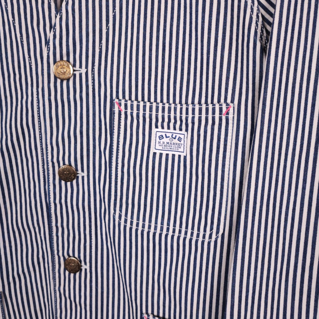 BLUE BLUE JAPAN Men's Made in Japan Hickory Stripe V-Neck Chore Jacket