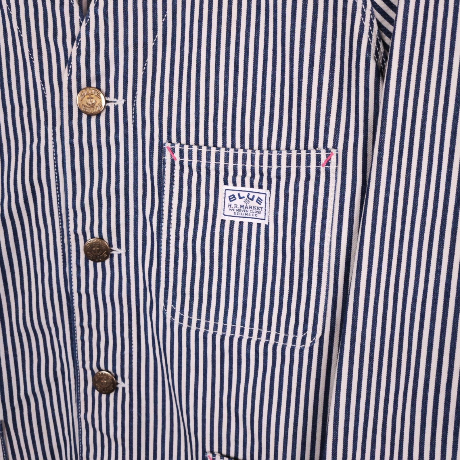 BLUE BLUE JAPAN Men's Made in Japan Hickory Stripe V-Neck Chore Jacket