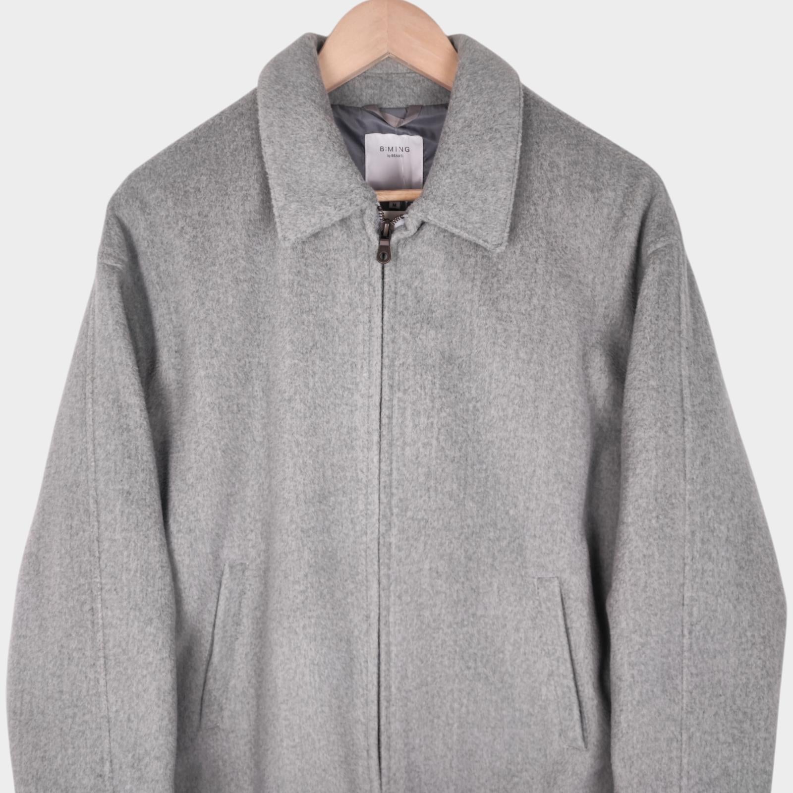 BEAMS B:MING Men's Grey Hybrid Melton Fleece Blouson Bomber Jacket