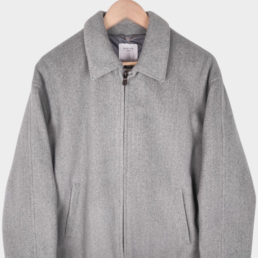 BEAMS B:MING Men's Grey Hybrid Melton Fleece Blouson Bomber Jacket