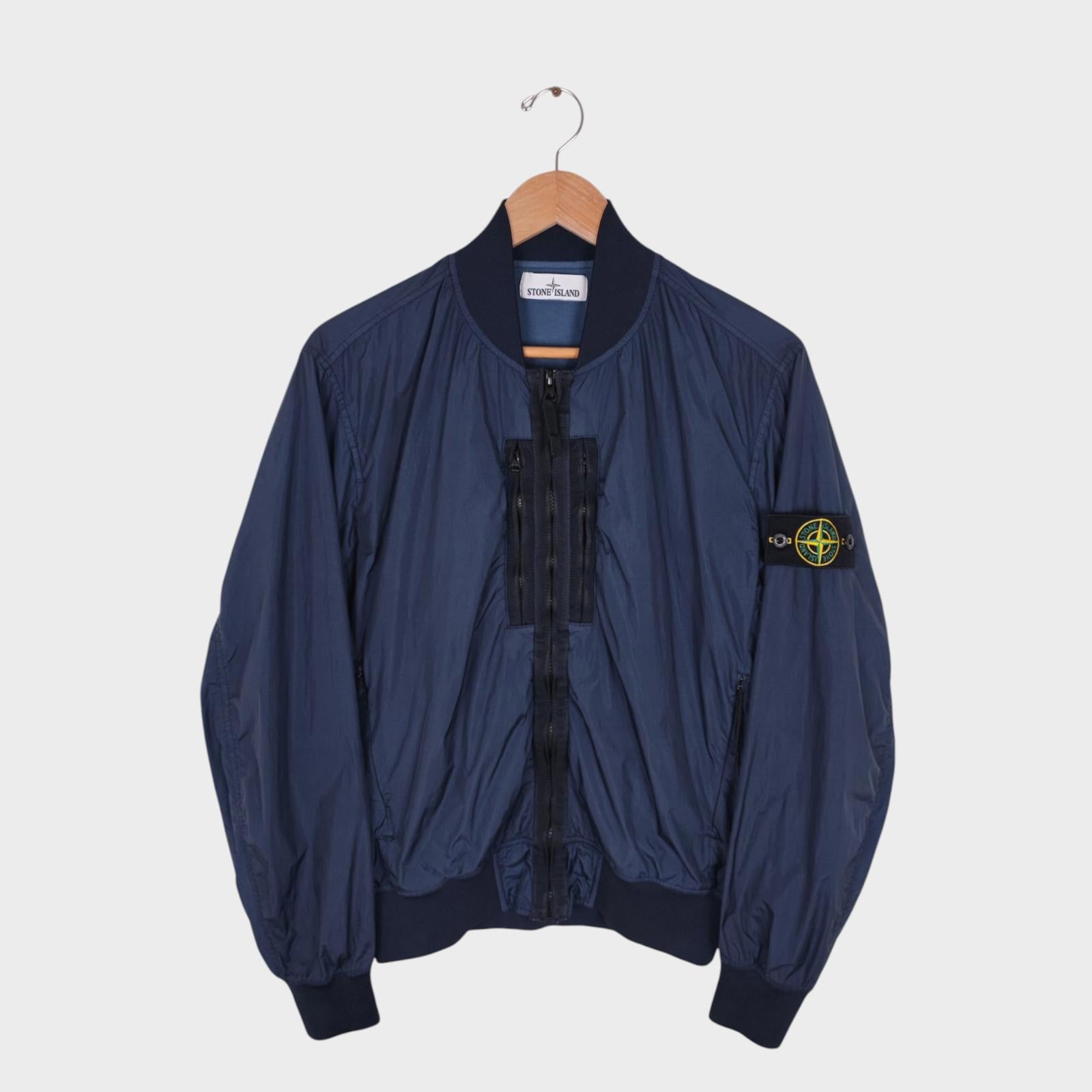 STONE ISLAND Men's Navy Blue Garment Dyed Crinkle Reps NY Bomber Jacket