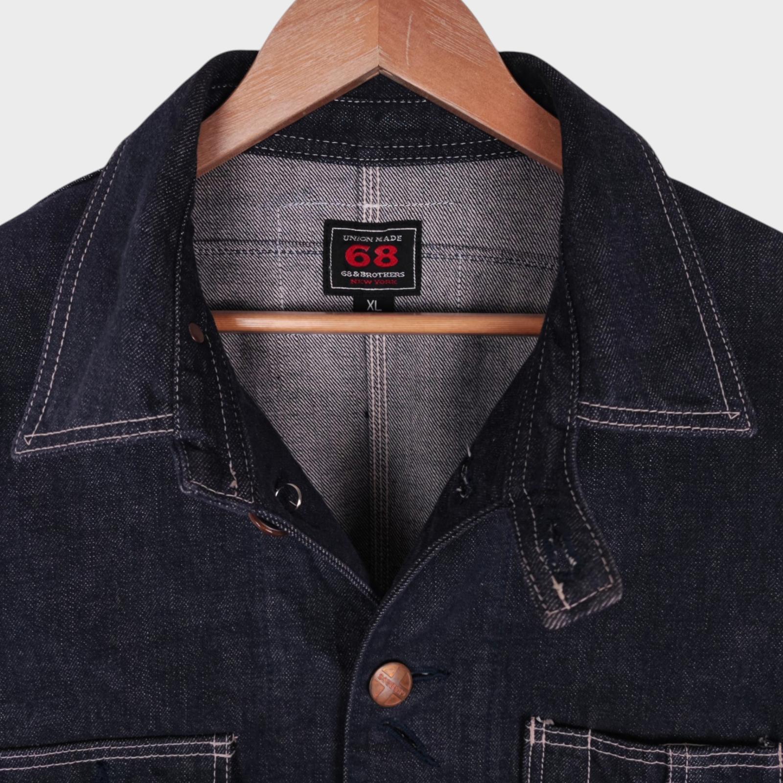 68&BROTHERS Men's Dark Blue Made in Japan Heavyweight Denim Chore Jacket