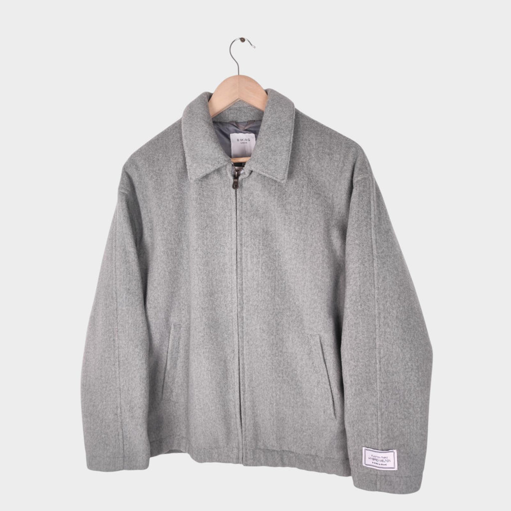 BEAMS B:MING Men's Grey Hybrid Melton Fleece Blouson Bomber Jacket