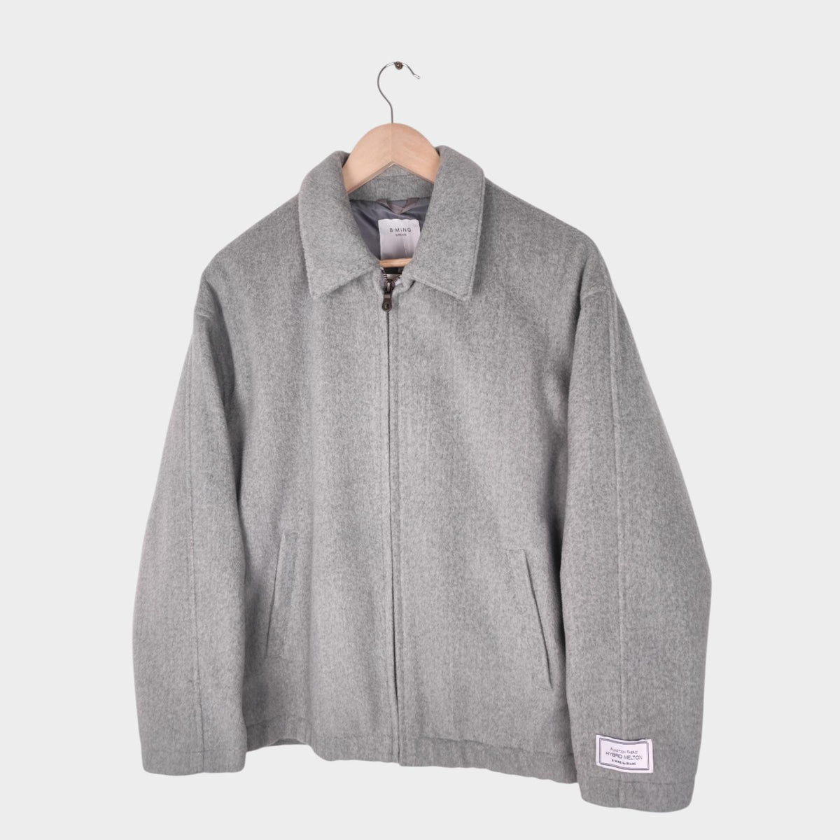 BEAMS B:MING Men's Grey Hybrid Melton Fleece Blouson Bomber Jacket