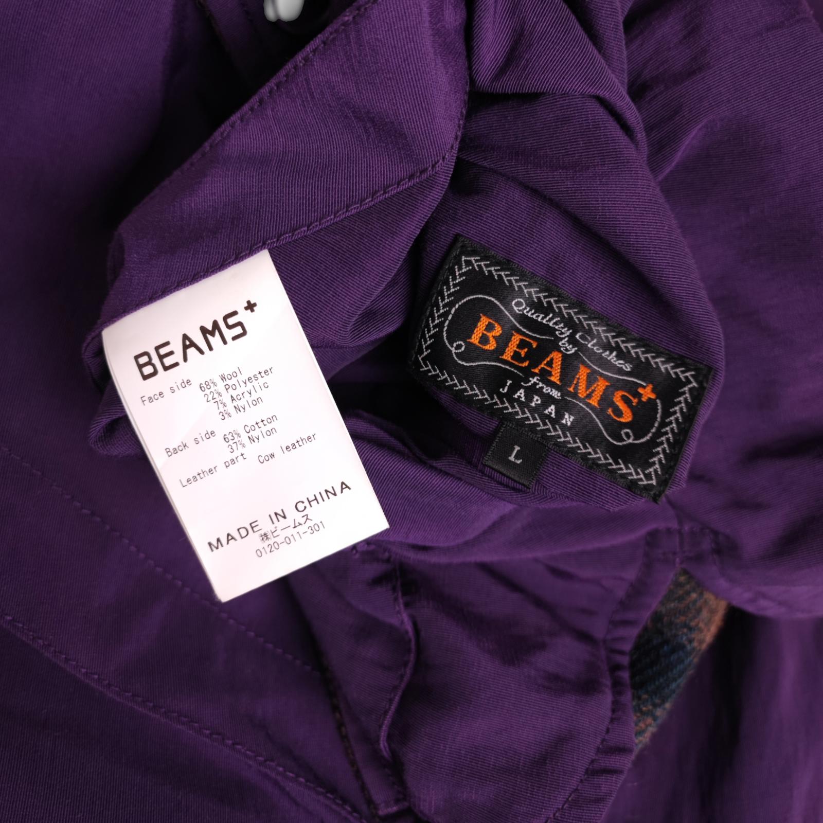 BEAMS PLUS Men's Purple/Checked Reversible Wool Blend Mountain Parka Jacket
