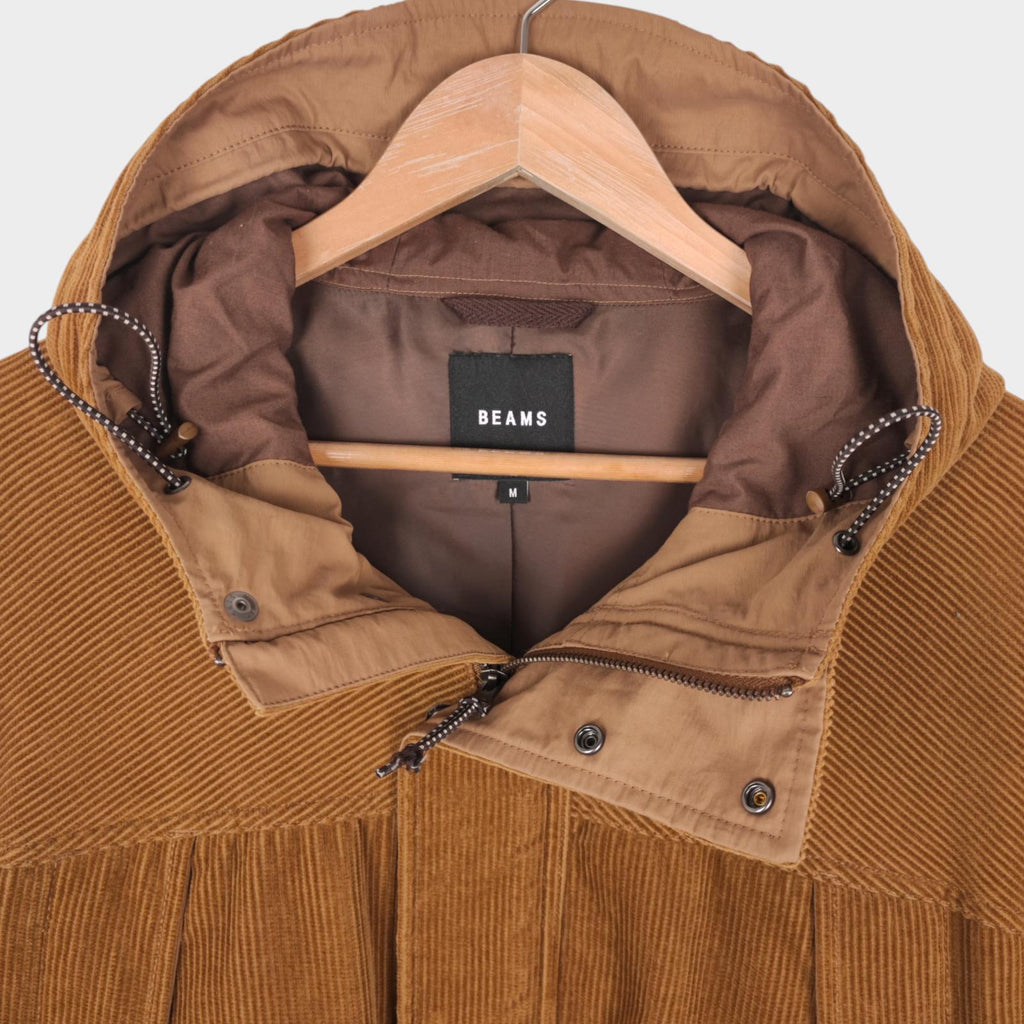 BEAMS Men's Camel Oversized Fit Corduroy Parka Jacket