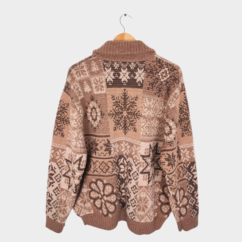 BEAMS PLUS Men's Beige 100% Heavyweight Wool Jacquard Patchwork Jacket